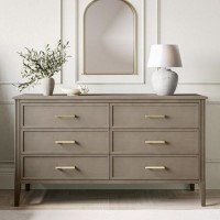 GRADE A1 - Wide Dark Wood Chest Of 6 Drawers - Delilah