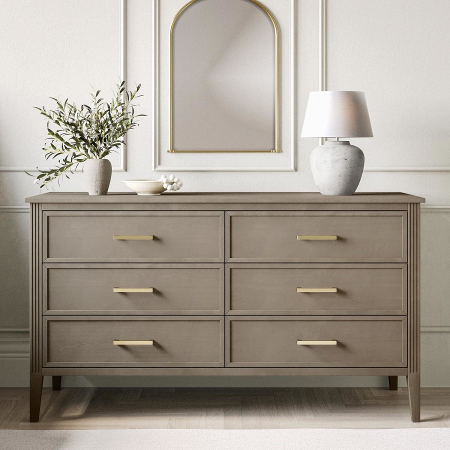 ALMOST PERFECT - Wide Dark Wood Chest Of 6 Drawers - Delilah