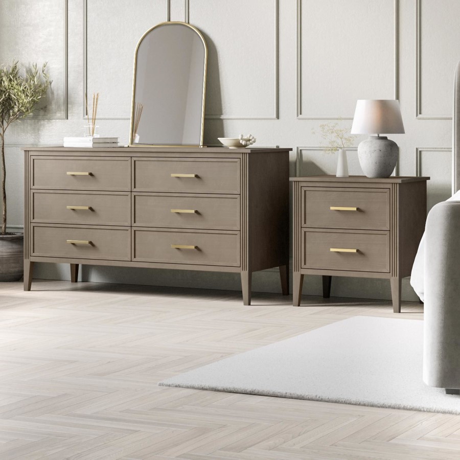 ALMOST PERFECT - Wide Dark Wood Chest Of 6 Drawers - Delilah