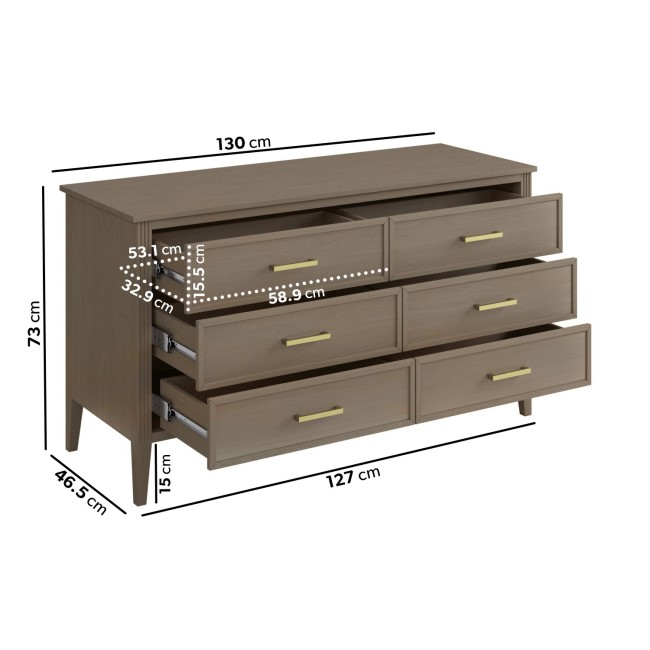 ONLY OPENED - Wide Dark Wood Chest Of 6 Drawers - Delilah