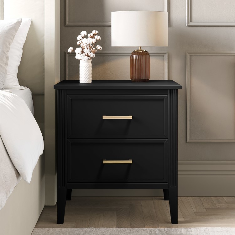 Wide Black 2 Drawer Bedside Table - Delilah