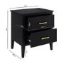 Wide Black 2 Drawer Bedside Table - Delilah