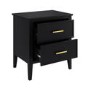 Wide Black 2 Drawer Bedside Table - Delilah