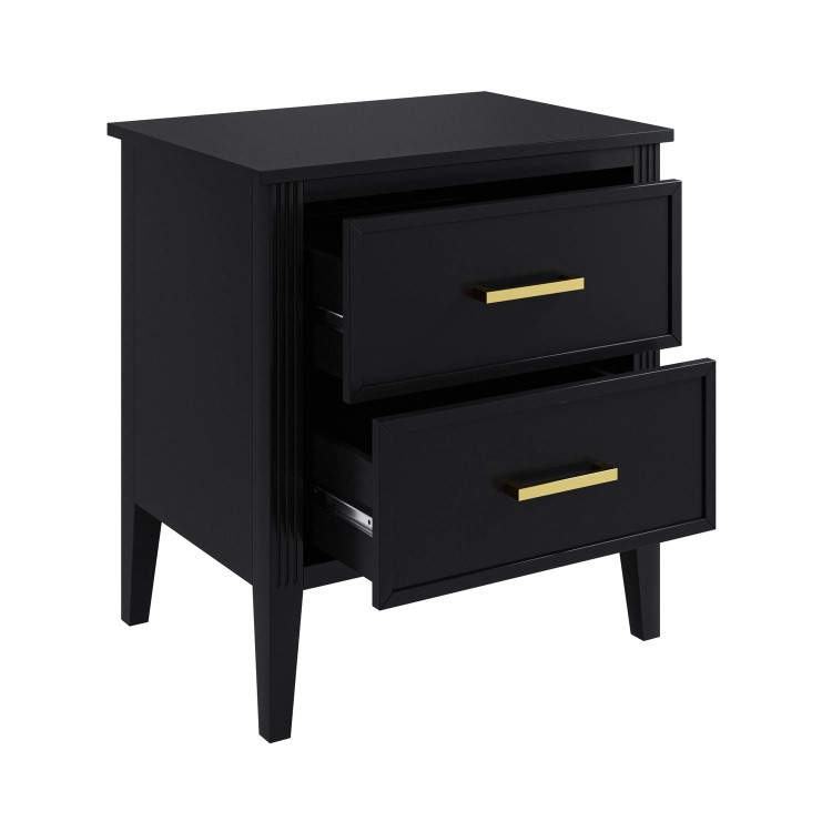 Wide Black 2 Drawer Bedside Table - Delilah