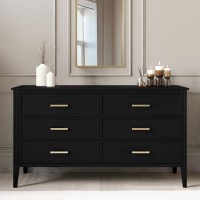 Wide Black Chest Of 6 Drawers - Delilah