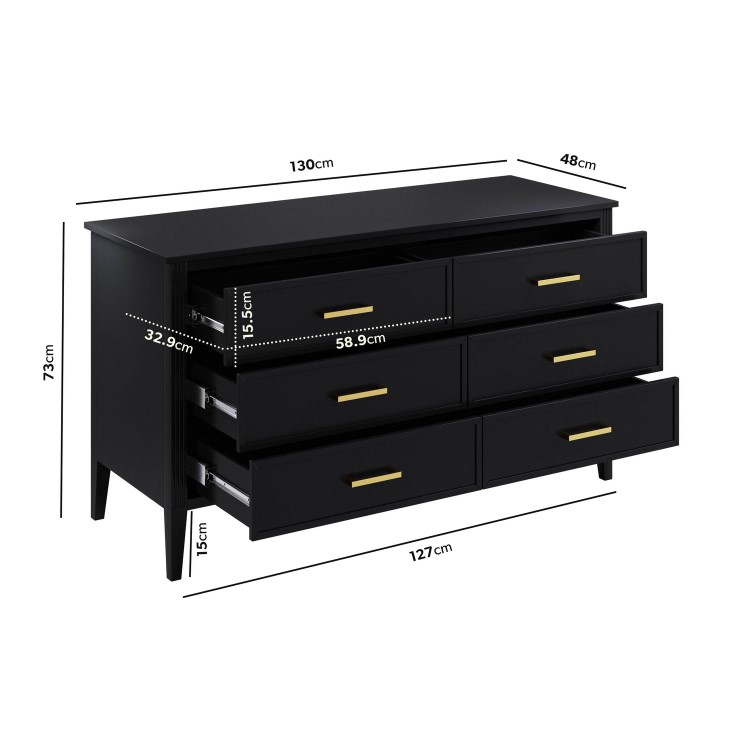 Wide Black Chest Of 6 Drawers - Delilah