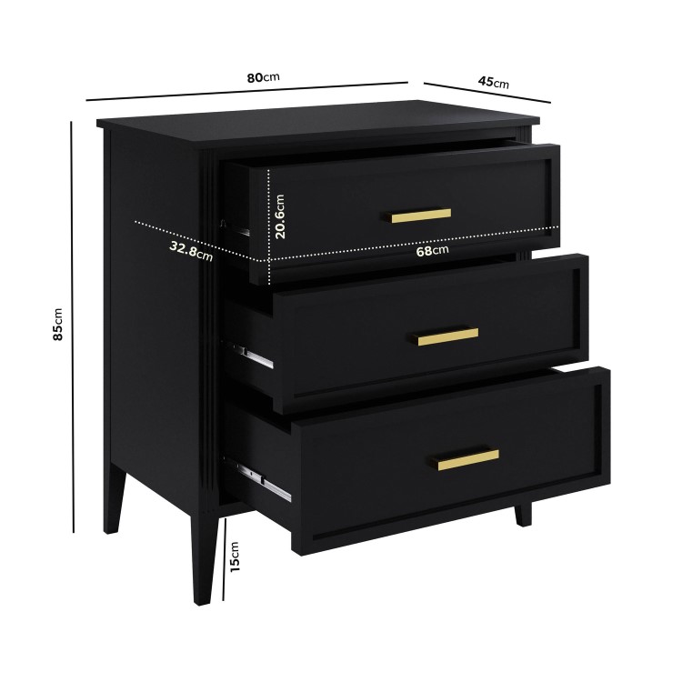 Black Chest of 3 Drawers - Delilah