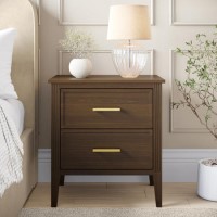 Wide Walnut 2 Drawer Bedside Table - Delilah