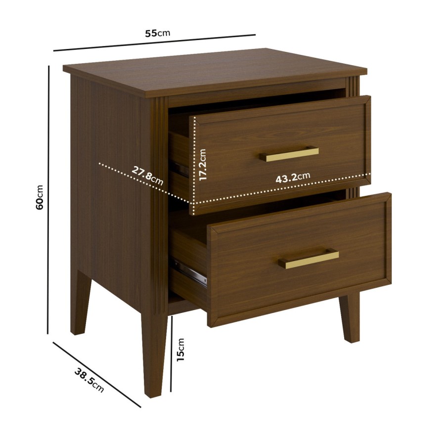ONLY OPENED - Wide Walnut 2 Drawer Bedside Table - Delilah