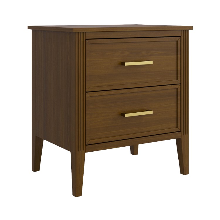 Wide Walnut 2 Drawer Bedside Table - Delilah