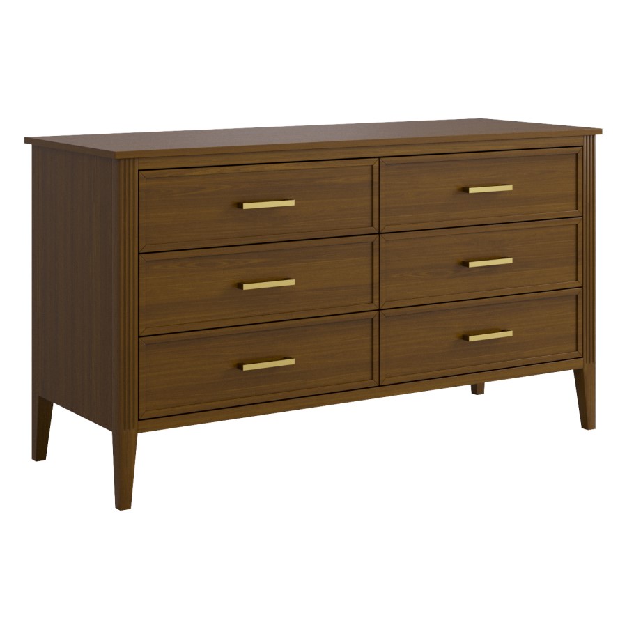 GRADE A1 - Wide Walnut Chest Of 6 Drawers - Delilah