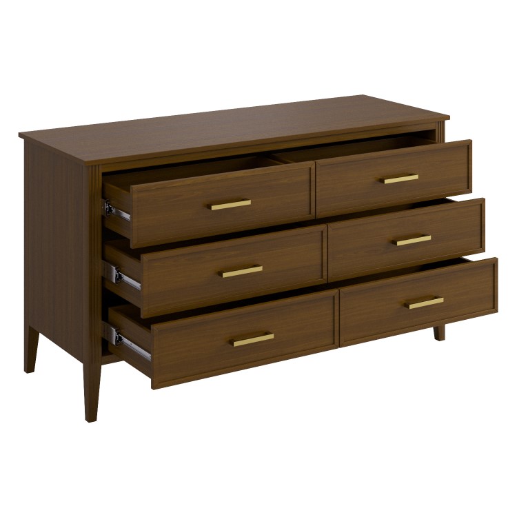 Wide Walnut Chest Of 6 Drawers - Delilah