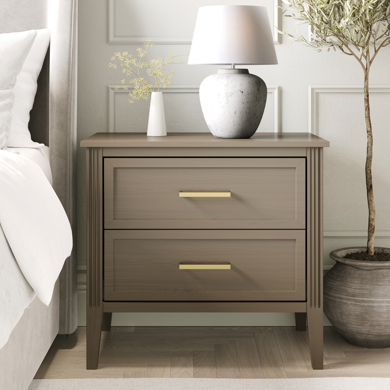 Dark Wide 2 Drawer Bedside Table
