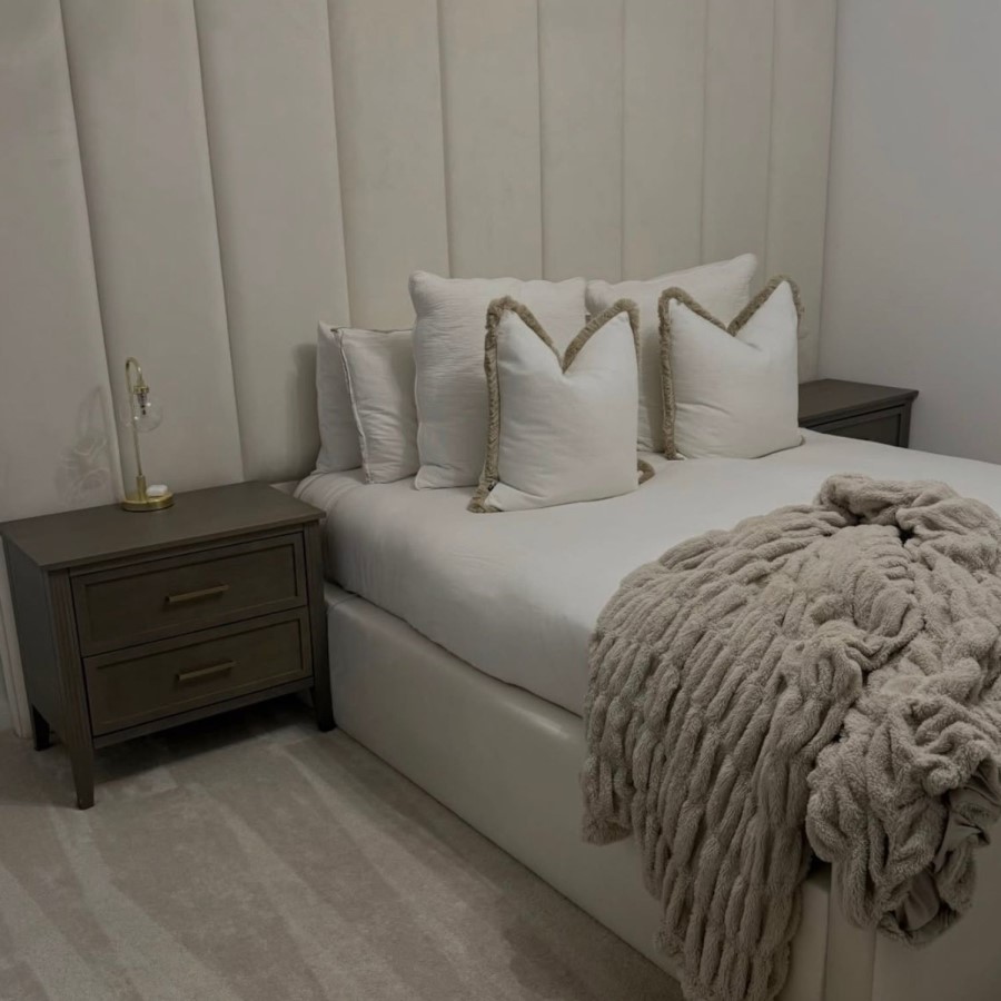 Wide Dark Wood 2 Drawer Bedside Table - Delilah