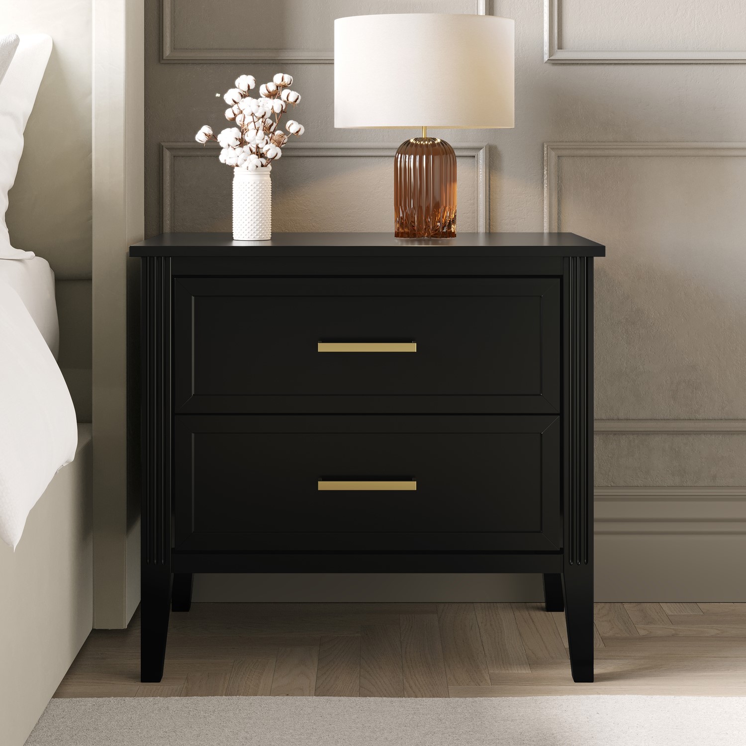 Wide 2 Drawer Bedside Table