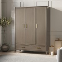 Dark Wood 3 Door Wardrobe with Drawers - Delilah