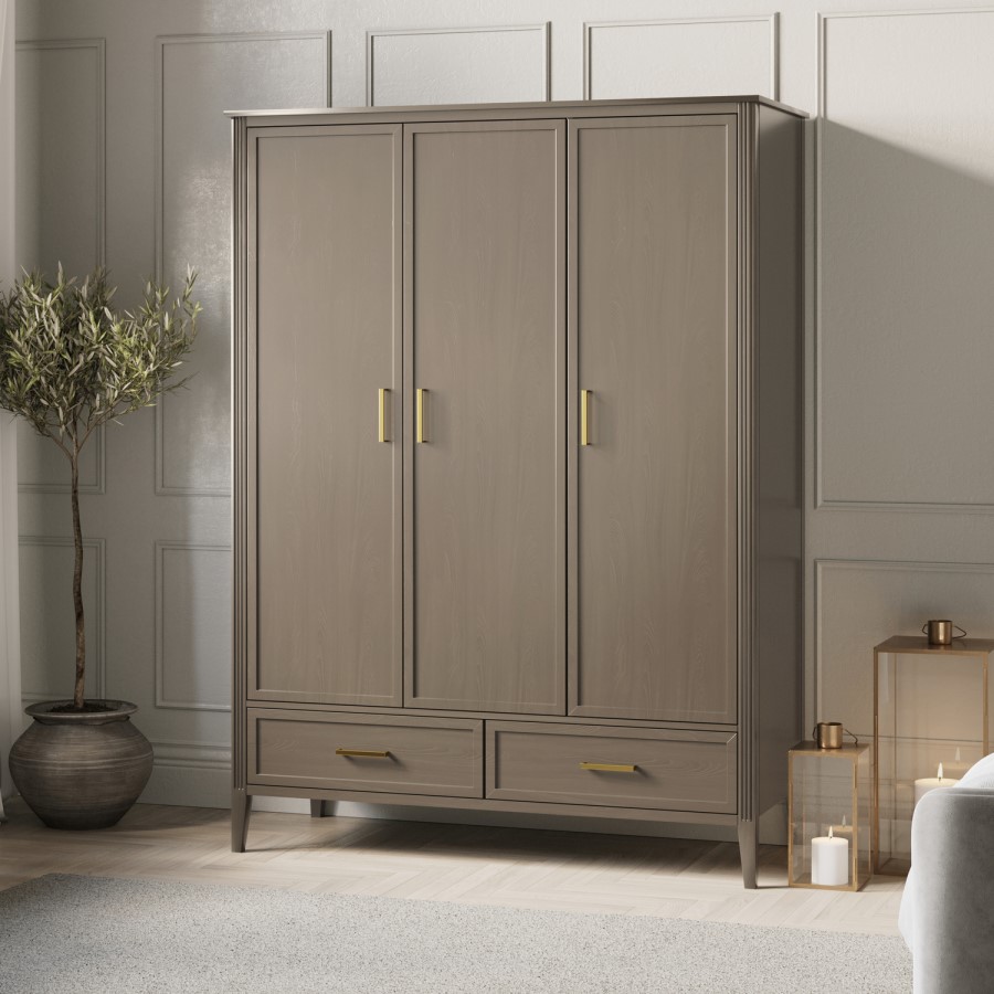 Dark Wood 3 Door Wardrobe with Drawers - Delilah