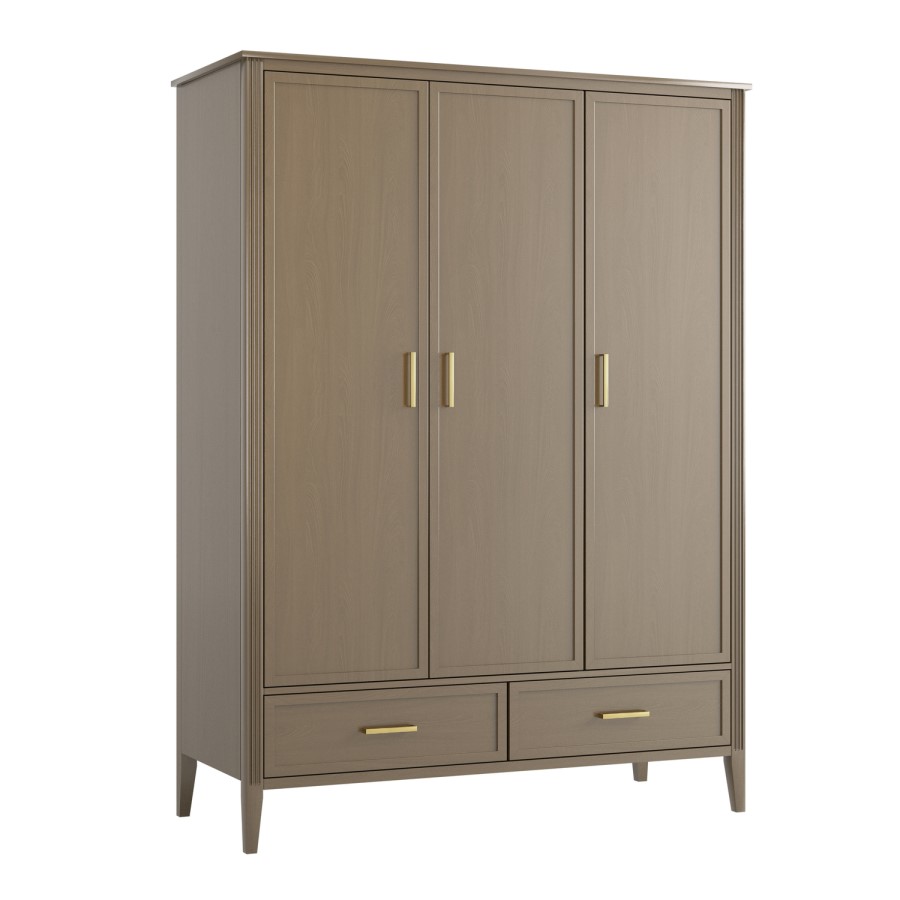 Dark Wood 3 Door Wardrobe with Drawers - Delilah