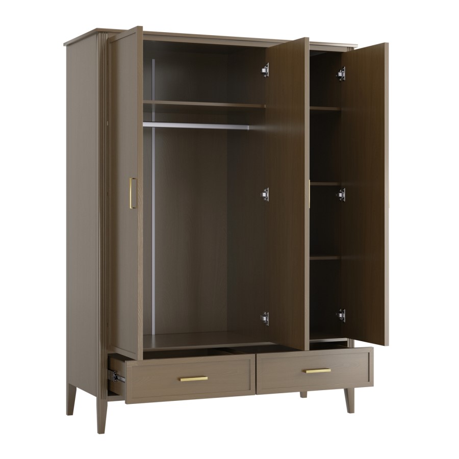 Dark Wood 3 Door Wardrobe with Drawers - Delilah