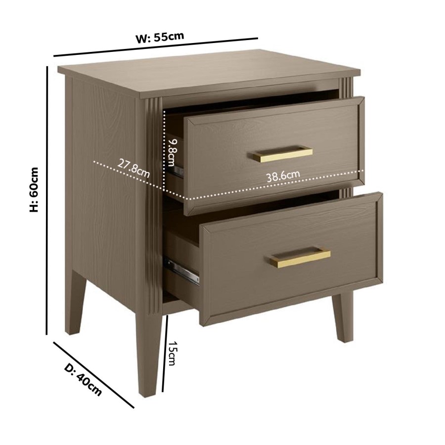 Dark Wood 2 Drawer Bedside Table - Delilah
