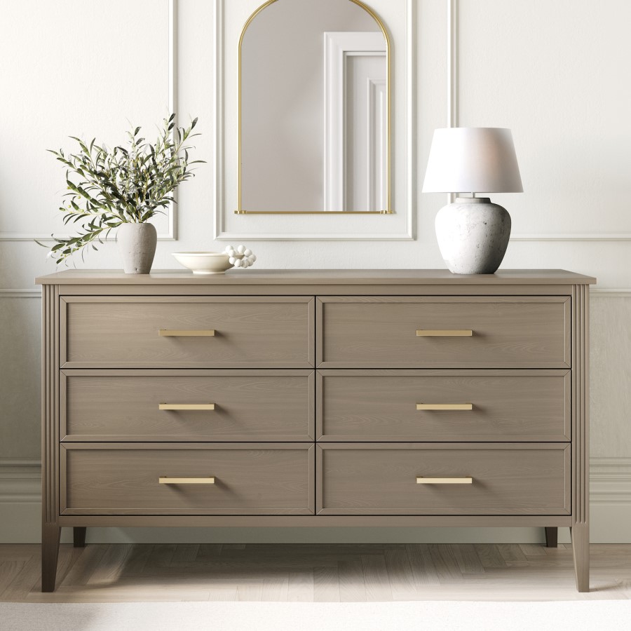 Wide Dark Wood Chest Of 6 Drawers - Delilah