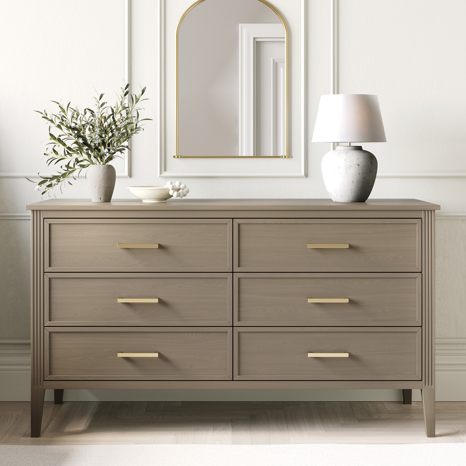 Wide Dark Chest 6 Drawers