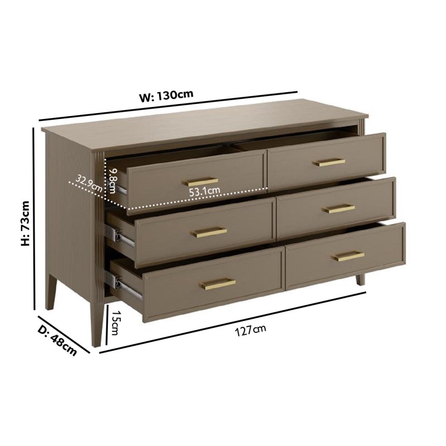 Wide Dark Wood Chest Of 6 Drawers - Delilah