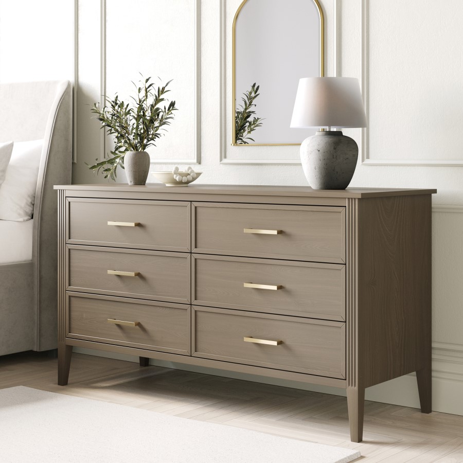 Wide Dark Wood Chest Of 6 Drawers - Delilah