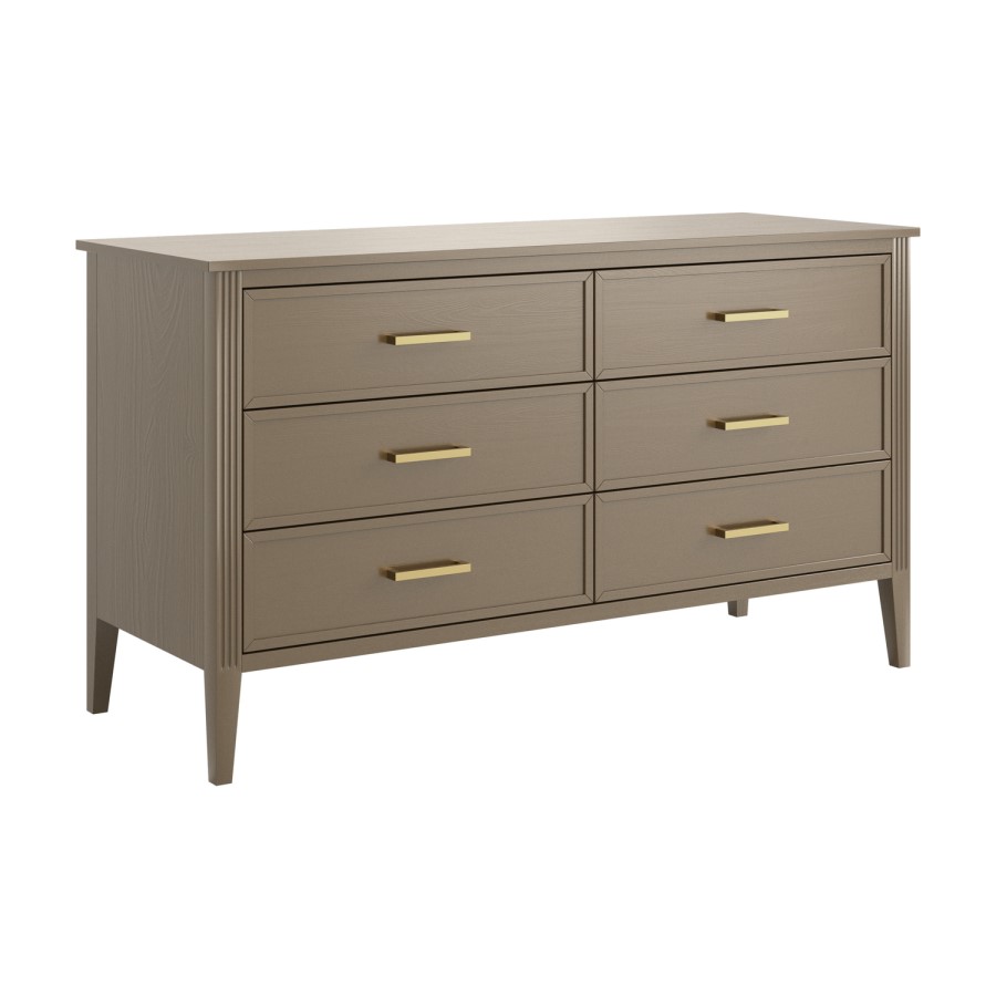 Wide Dark Wood Chest Of 6 Drawers - Delilah