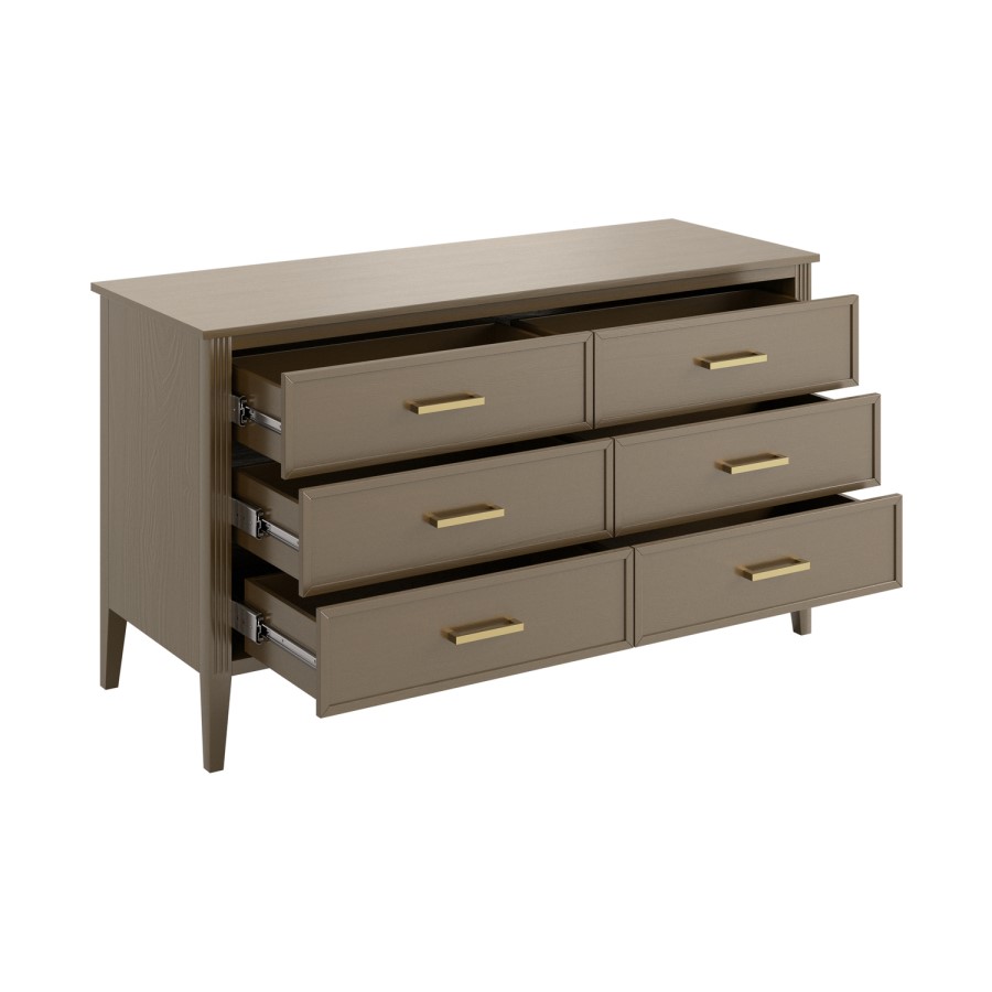 Wide Dark Wood Chest Of 6 Drawers - Delilah