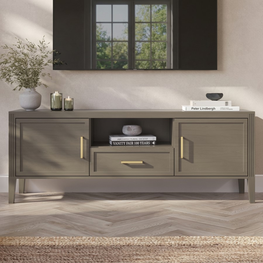 Large Dark Wooden TV Stand with Storage - TV's up to 65" - Delilah