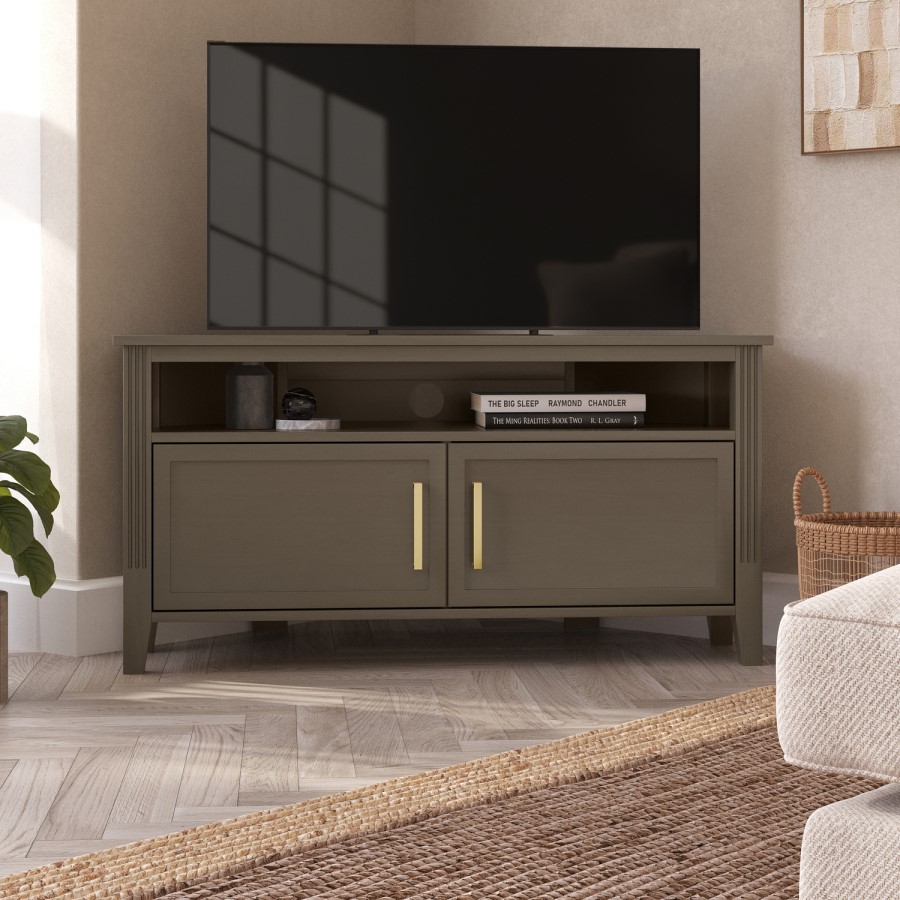 Corner Dark Wooden TV Stand with Storage - TV's up to 43" - Delilah