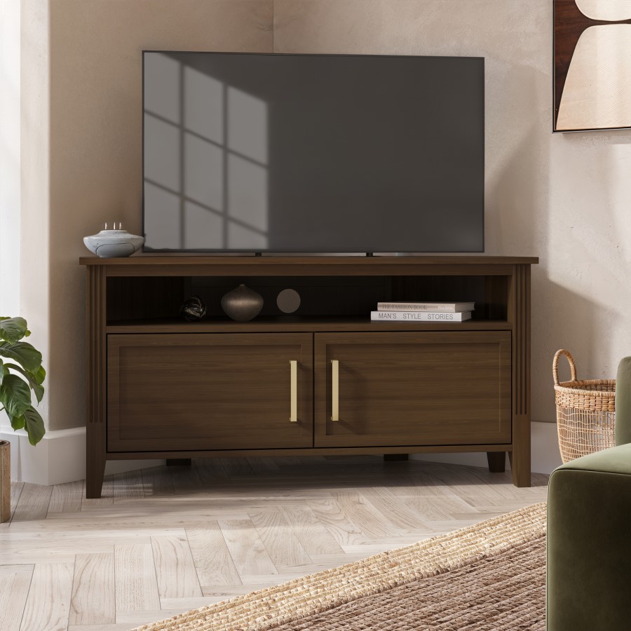 Corner Walnut TV Stand with Storage - TV's up to 43" - Delilah