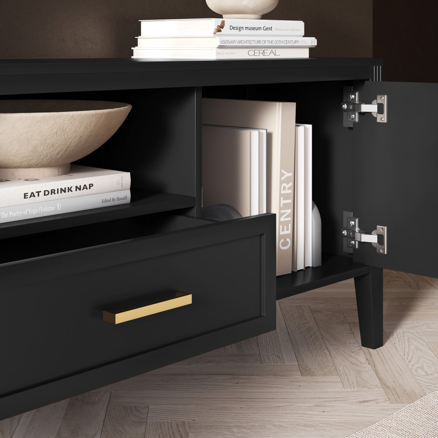 Large Black Wooden TV Stand with Storage - TV's up to 65" - Delilah