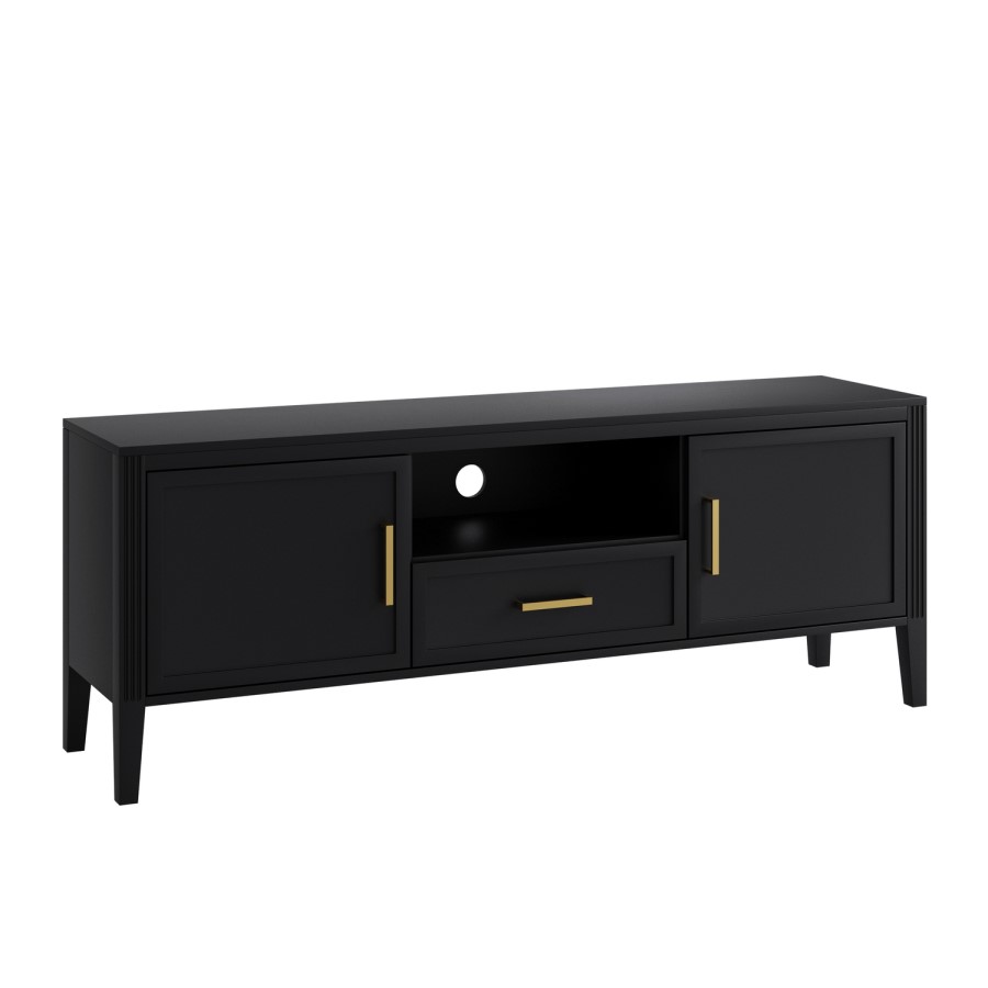 Large Black Wooden TV Stand with Storage - TV's up to 65" - Delilah
