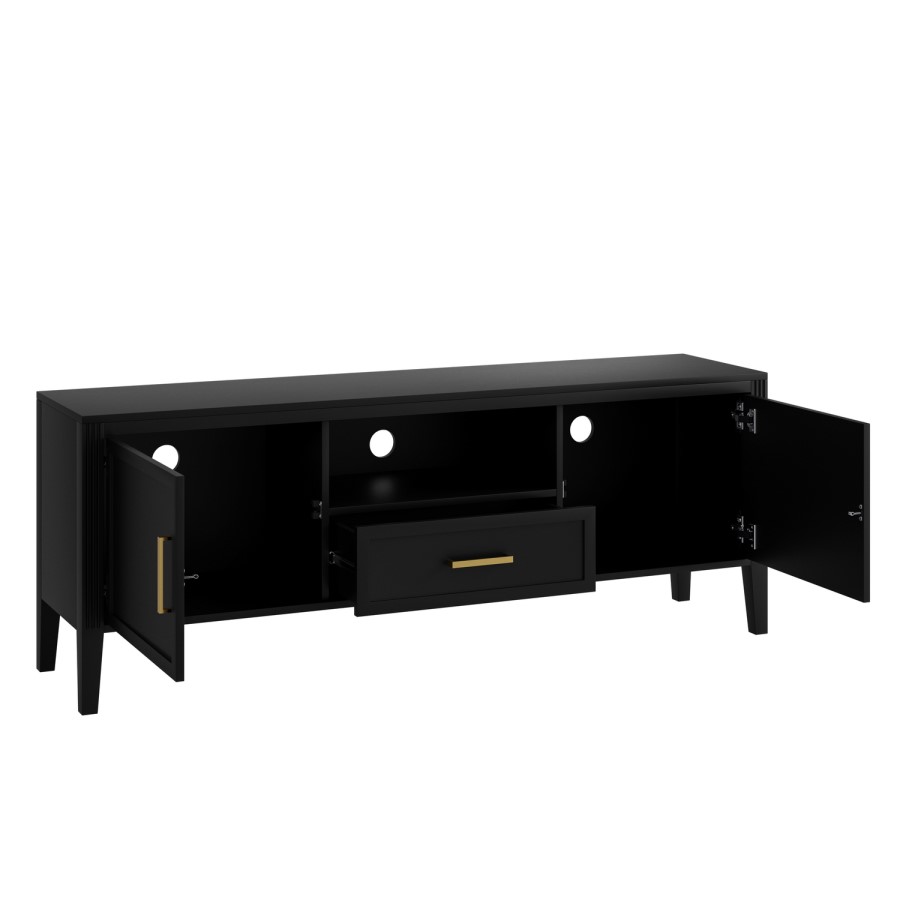 Large Black Wooden TV Stand with Storage - TV's up to 65" - Delilah