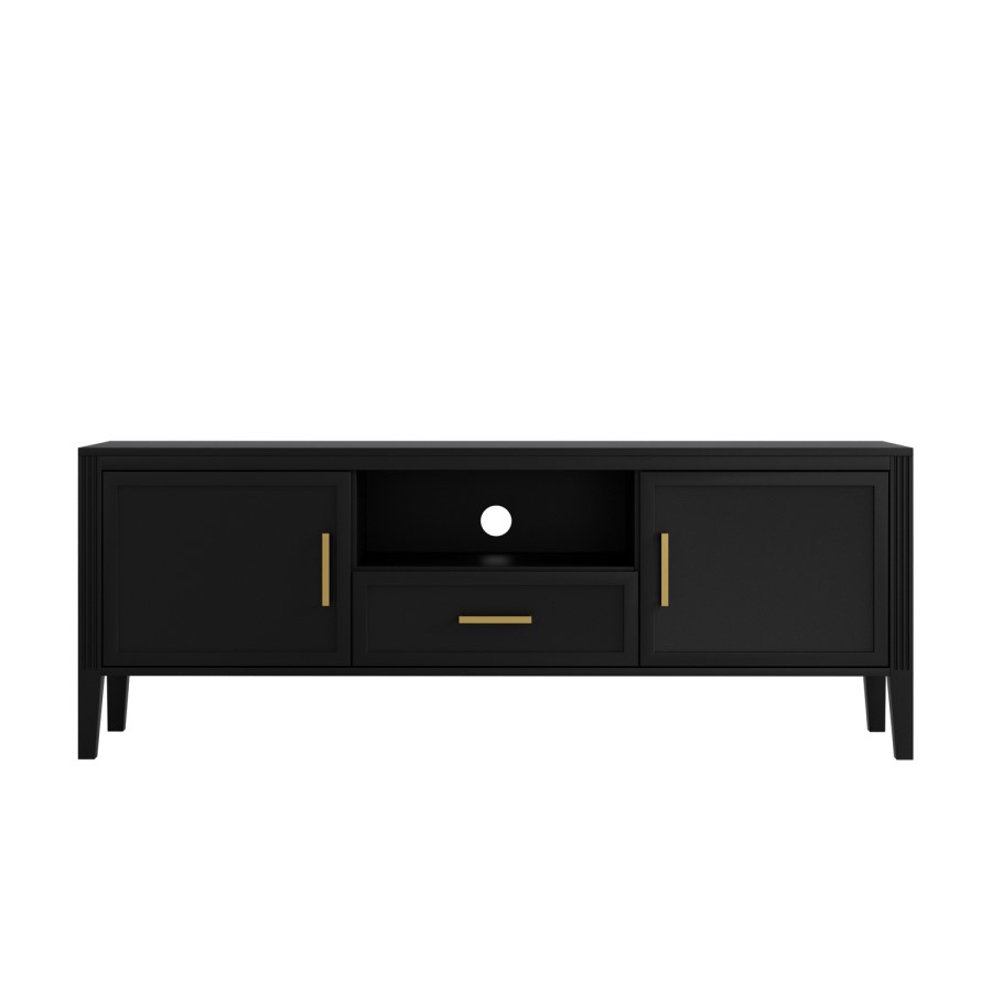 Large Black Wooden TV Stand with Storage - TV's up to 65" - Delilah