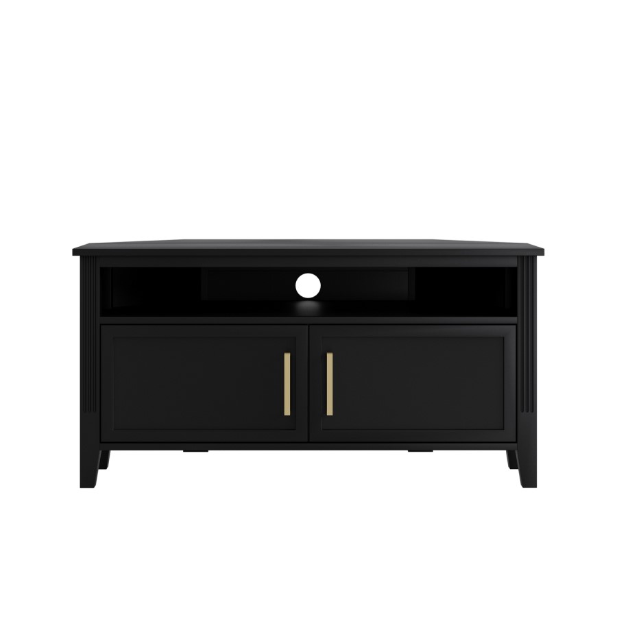 Corner Black Wooden TV Stand with Storage - TV's up to 43" - Delilah