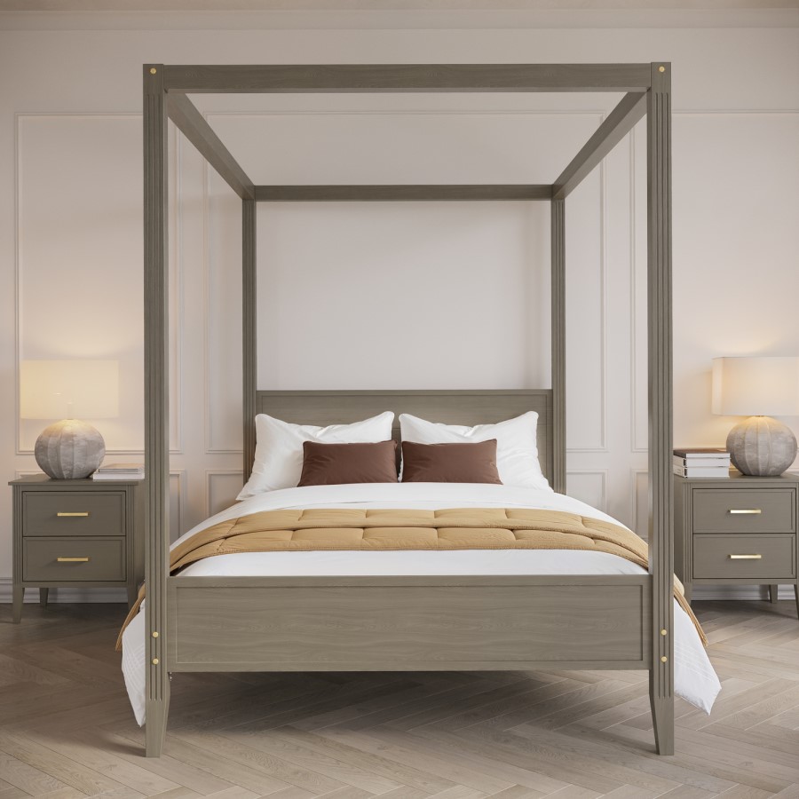 Double Four Poster Bed Frame in Dark Wood - Delilah