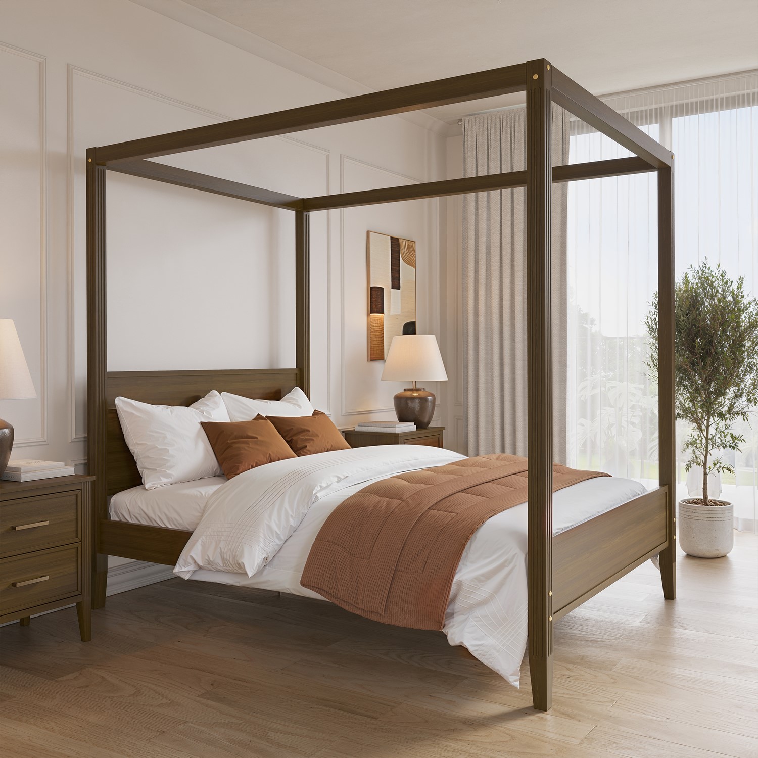 Double Four Poster Bed Frame Walnut