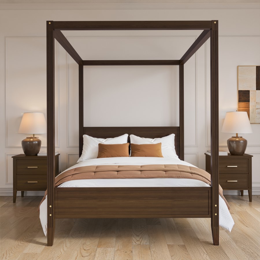 Double Four Poster Bed Frame in Walnut - Delilah