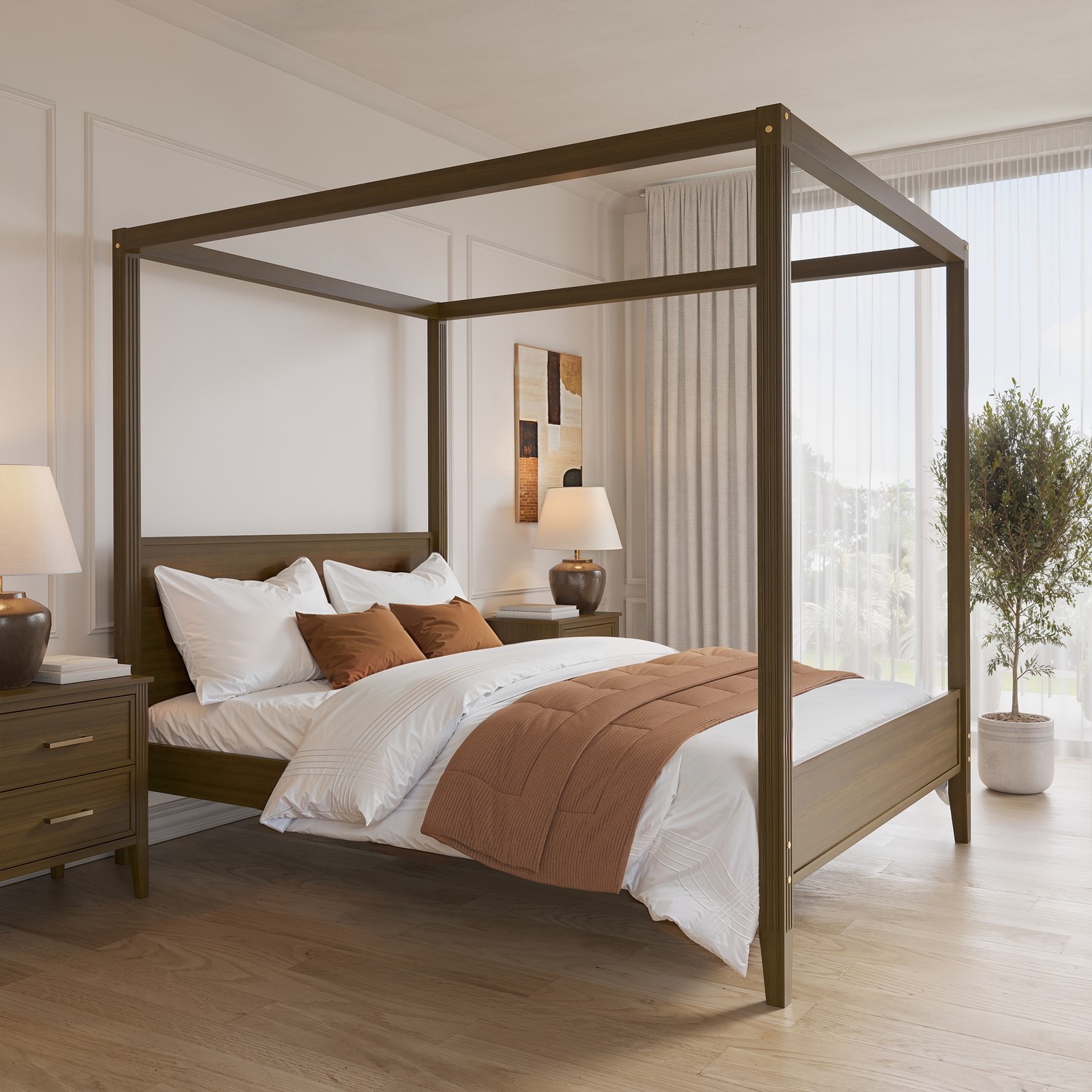 King Four Poster Bed Frame Walnut