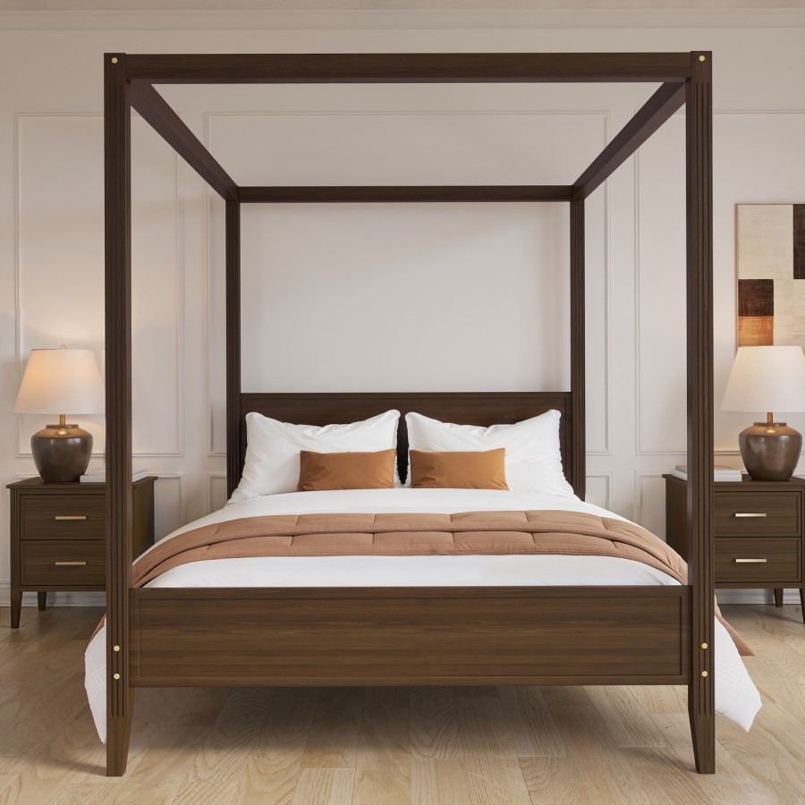 King Size Four Poster Bed Frame in Walnut - Delilah