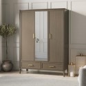 DLH030 Large Dark Wood 3 Door Mirrored Triple Wardrobe with Drawers - Delilah