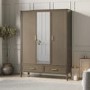 Large Dark Wood 3 Door Mirrored Triple Wardrobe with Drawers - Delilah