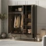 Large Dark Wood 3 Door Mirrored Triple Wardrobe with Drawers - Delilah