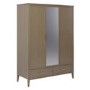Large Dark Wood 3 Door Mirrored Triple Wardrobe with Drawers - Delilah