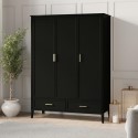 DLH031 Black 3 Door Triple Wardrobe with Drawers - Delilah