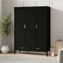 Black 3 Door Triple Wardrobe with Drawers - Delilah