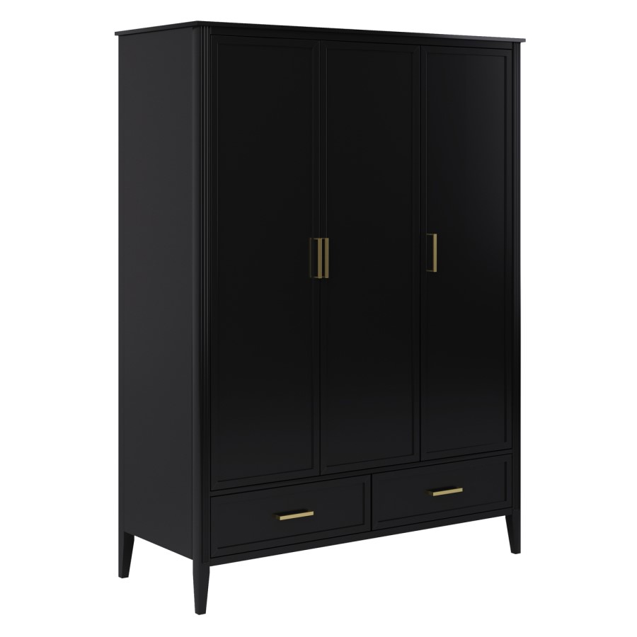 Black 3 Door Triple Wardrobe with Drawers - Delilah